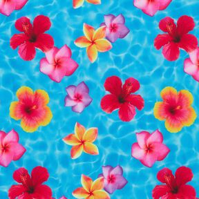 Uimapukukangas Havaijin kukat – sininen/voimakas vaaleanpunainen, 