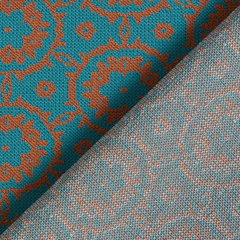 Neulejacquard Kukkaornamentit – petrooli/vaaleanruskea,  image number 4