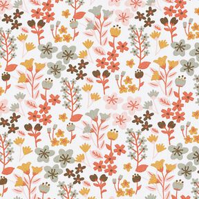 Puuvillakangas Kretonki filigraanit kukat – oranssi/valkoinen, 