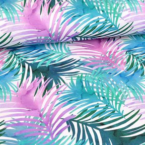 Puuvillajersey Värikkäät palmunlehdet | Glitzerpüppi – valkoinen, 