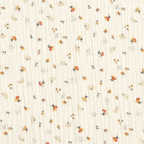 Musliini-/kaksikerroksinen kangas Kukkaset ja siilit – villanvalkoinen, 