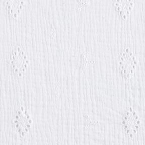 Musliini-/kaksikerroksinen kangas Reikäkirjonta Vinoneliö – valkoinen, 
