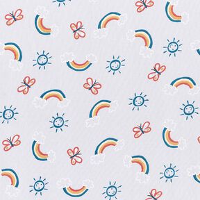 Puuvillakangas Kretonki Sateenkaari Aurinko – vaaleanharmaa, 