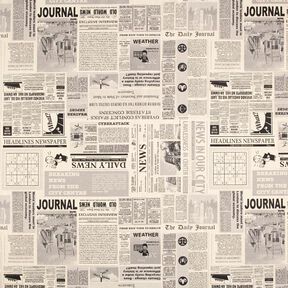 Sisustuskangas Puolipanama vintage sanomalehti – luonnonvärinen/musta, 