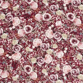 Musliini-/kaksikerroksinen kangas akvarelliruusut Digitaalipainatus – bordeauxin punainen, 