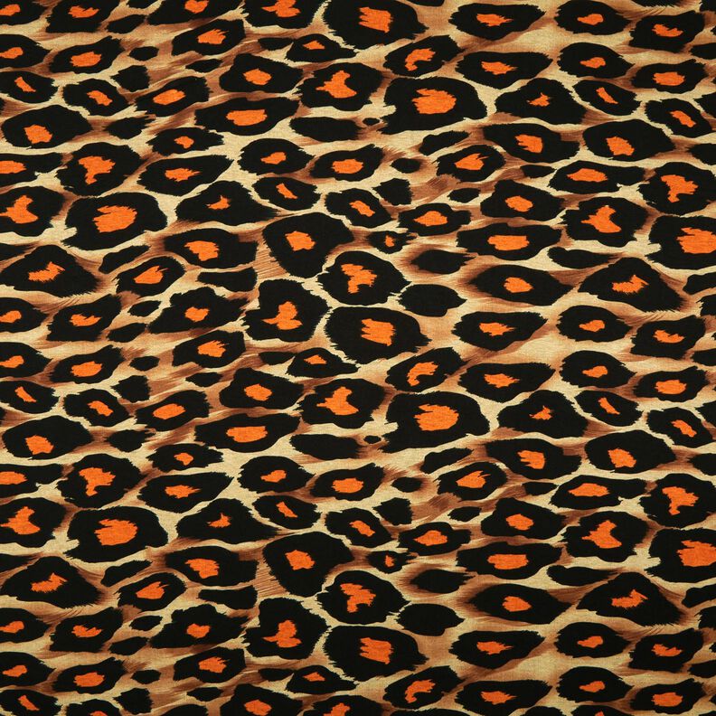 Viskoosijersey suuria leopardin täpliä – ruskea/oranssi,  image number 1