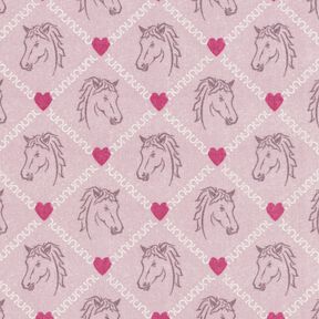 Puuvillakangas Kretonki Hevoset ja sydämet Vaaleanpunainen – roosa, 