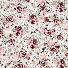 Musliini-/kaksikerroksinen kangas akvarelliruusut Digitaalipainatus – valkoinen, 